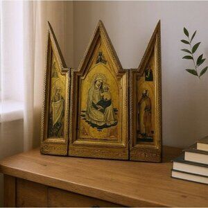 1940's Florentine Gilt Religious Tryptic - Madonna & Child